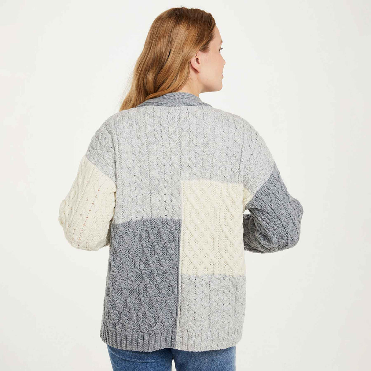 Supersoft Aran Knit Patchwork Cardigan, Blue - Creative Irish Gifts