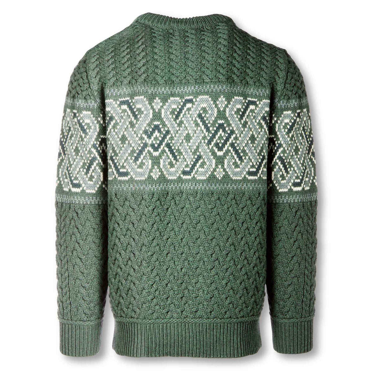 Aran Knit Unisex Sweater with Celtic Knotwork, Green - Creative Irish Gifts