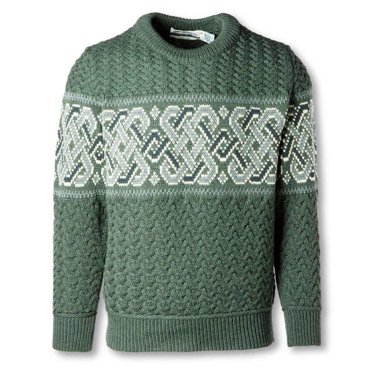 Aran Knit Unisex Sweater with Celtic Knotwork, Green - Creative Irish Gifts