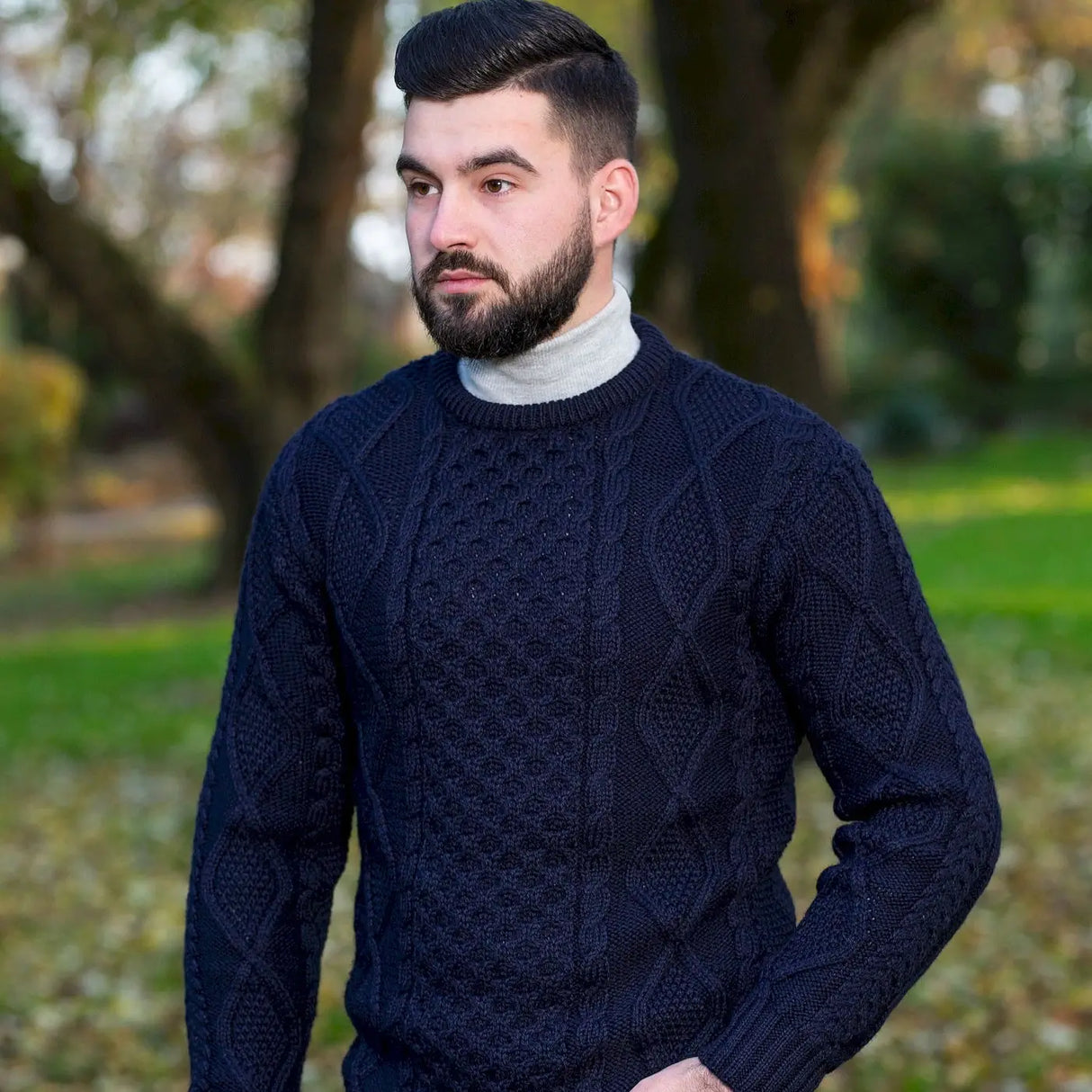 CG608-GRNSM Men's Heavyweight Wool Irish Sweater Navy Lifestyle Creative Irish Gifts