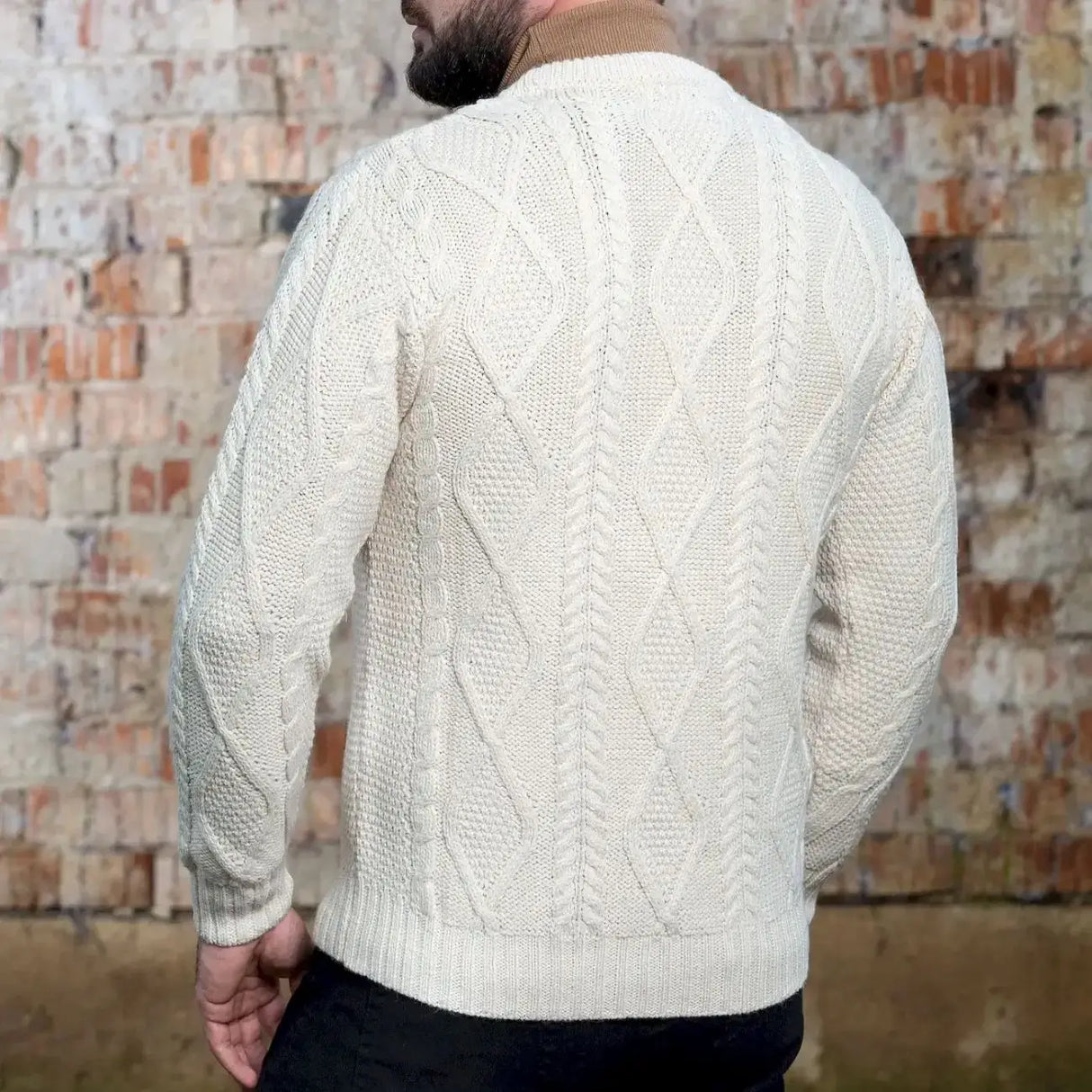 CG609-NATSM Men's Heavyweight Wool Irish Sweater Natural Back Creative Irish Gifts