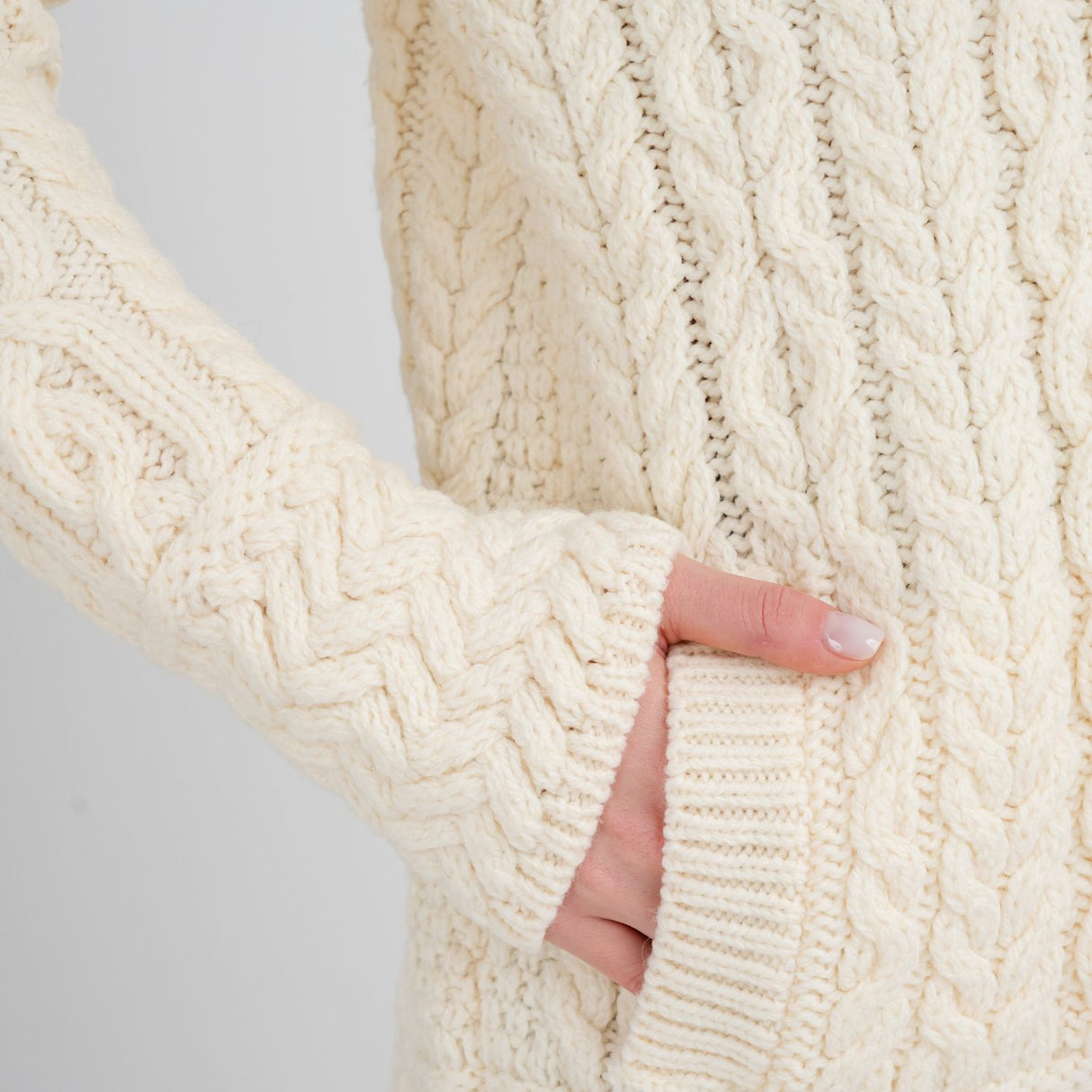 CG649- Women's Cable Pattern Side Zip Aran Cardigan, Natural Creative Irish Gifts.com