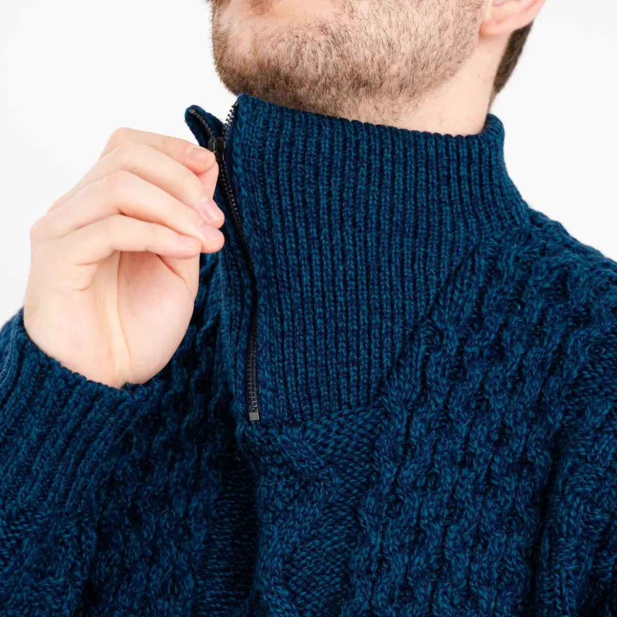 CG702 Men's Shawl Collar Fisherman Sweater Ocean Blue Closely Creative Irish Gifts