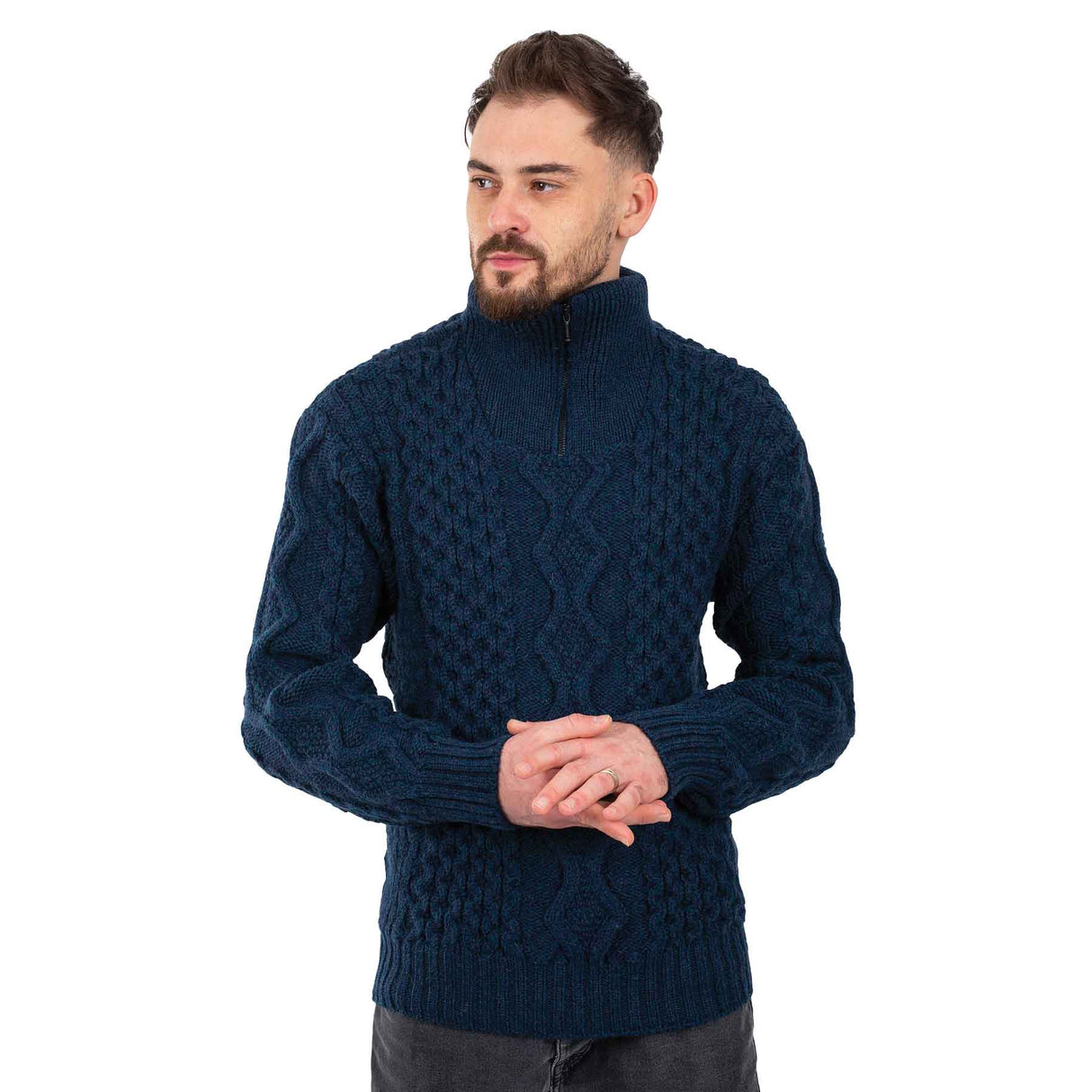 Men's Shawl Collar Fisherman Sweater, Ocean Blue - Creative Irish Gifts