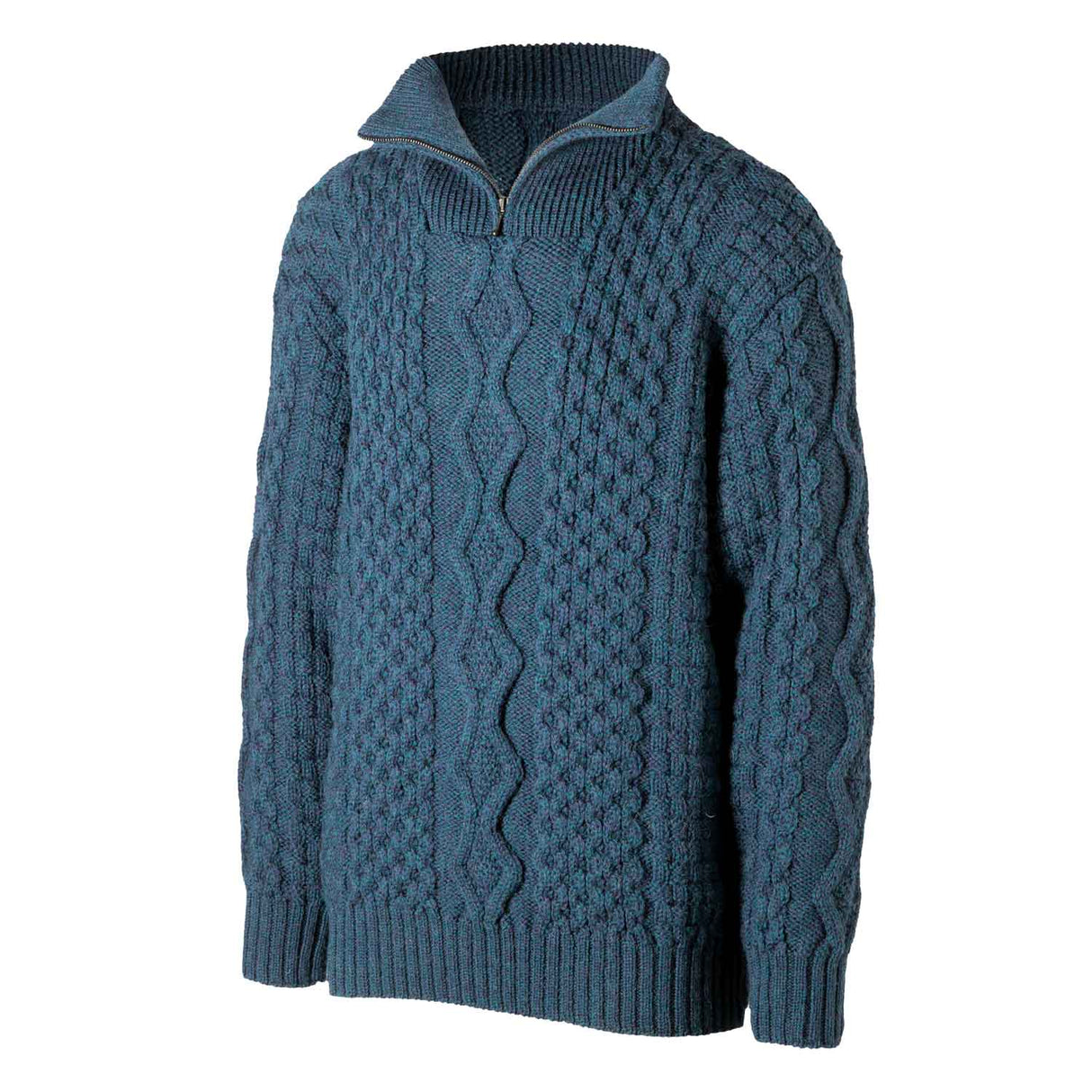 Men's Shawl Collar Fisherman Sweater, Ocean Blue - Creative Irish Gifts