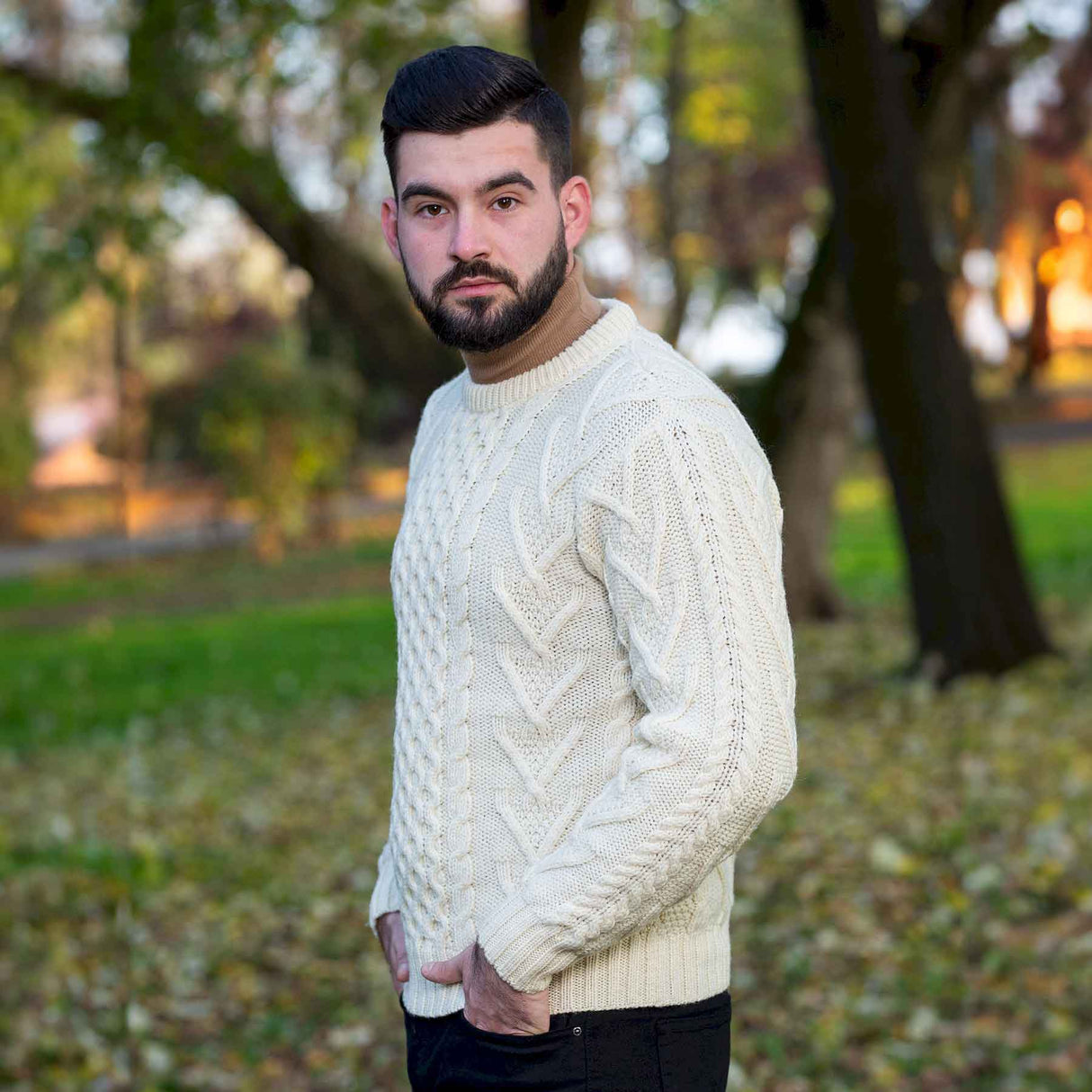 Men's Merino Aran Sweater, Natural - Creative Irish Gifts