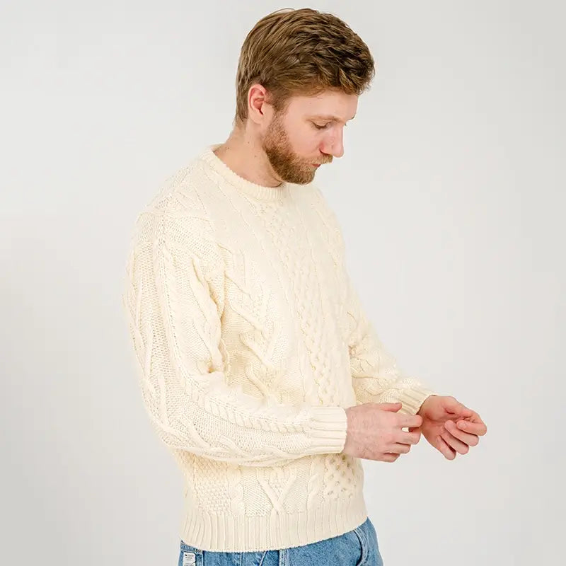 CG706 Men's Merino Aran Sweater Natural Side Creative Irish Gifts