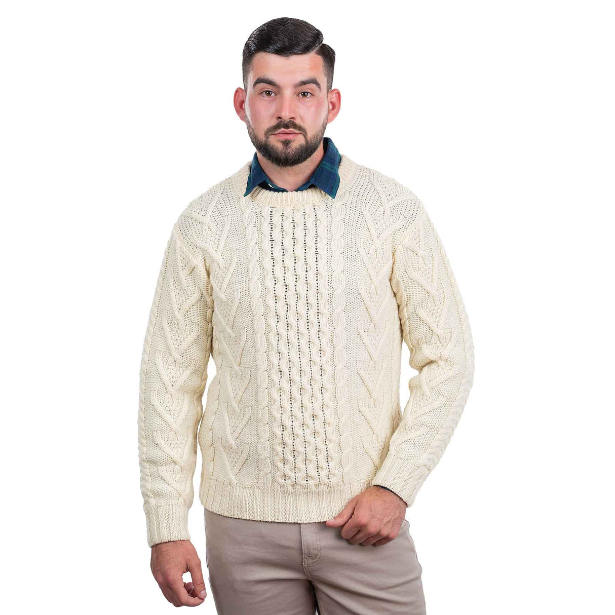 Men's Merino Aran Sweater, Natural - Creative Irish Gifts