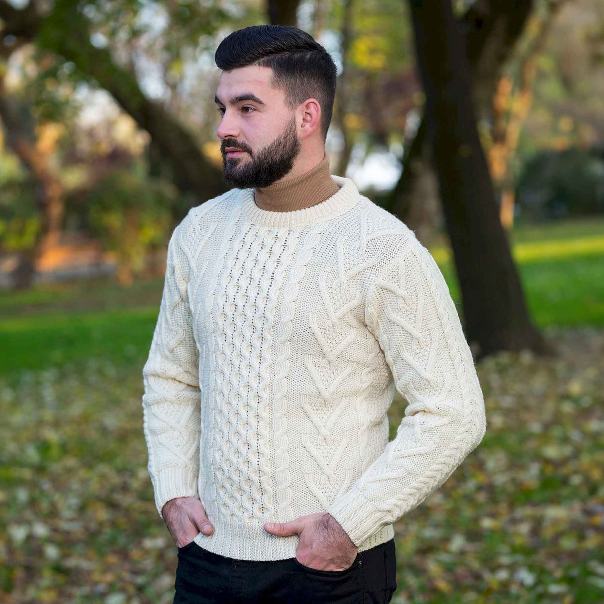 Men's Merino Aran Sweater, Natural - Creative Irish Gifts