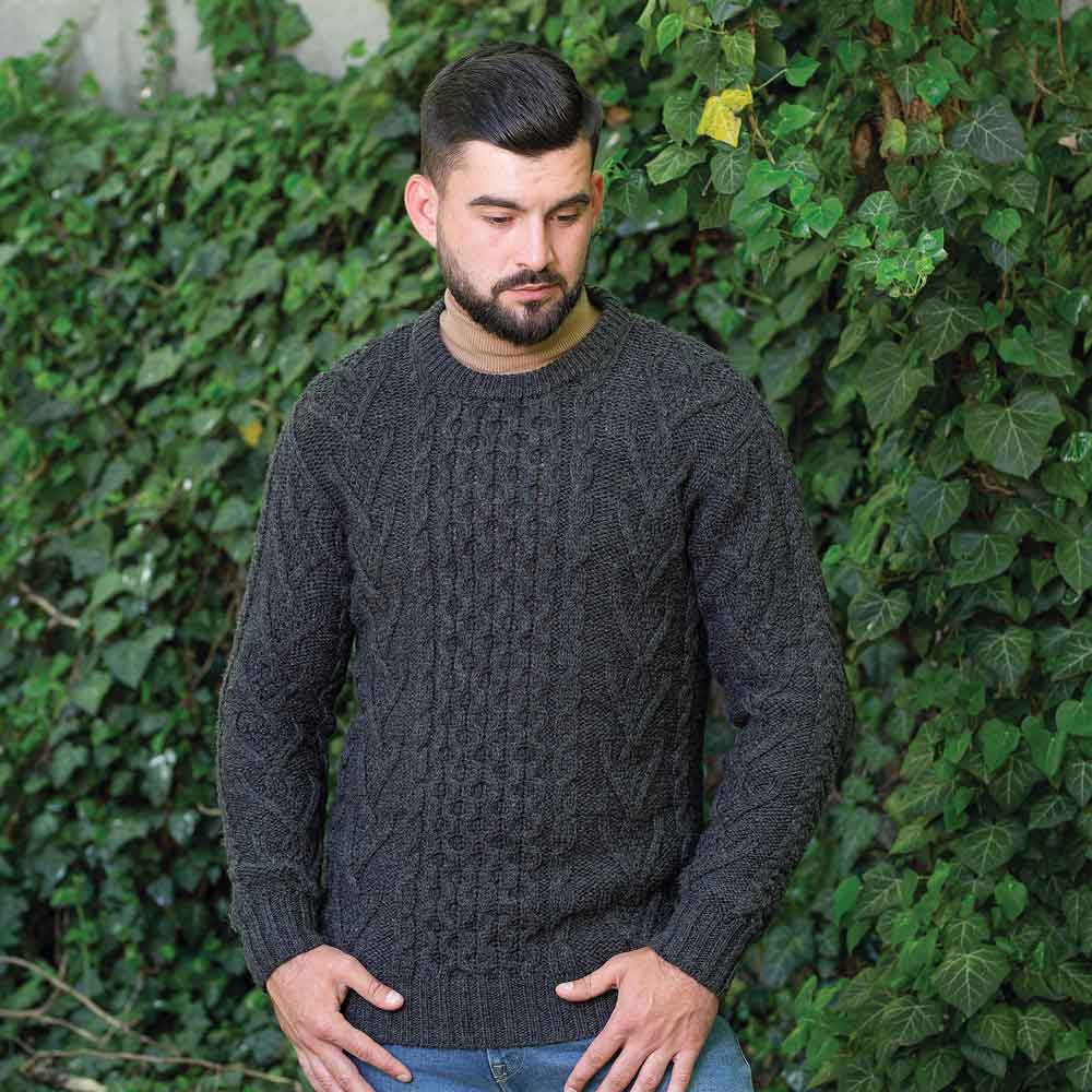 Men's Merino Aran Sweater, Charcoal - Creative Irish Gifts