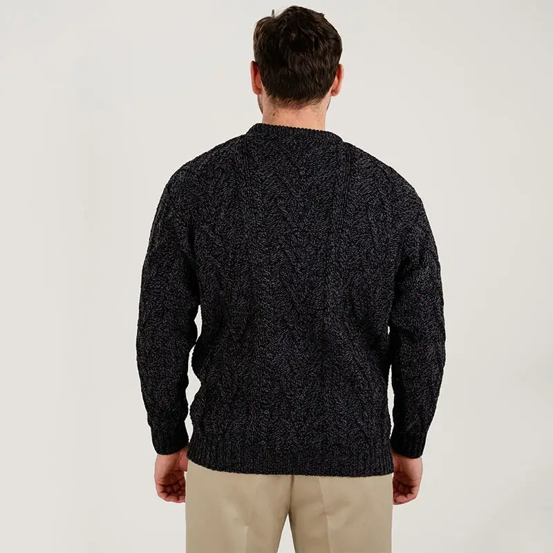 CG707 Men's Merino Aran Sweater Charcoal Back Creative Irish Gifts