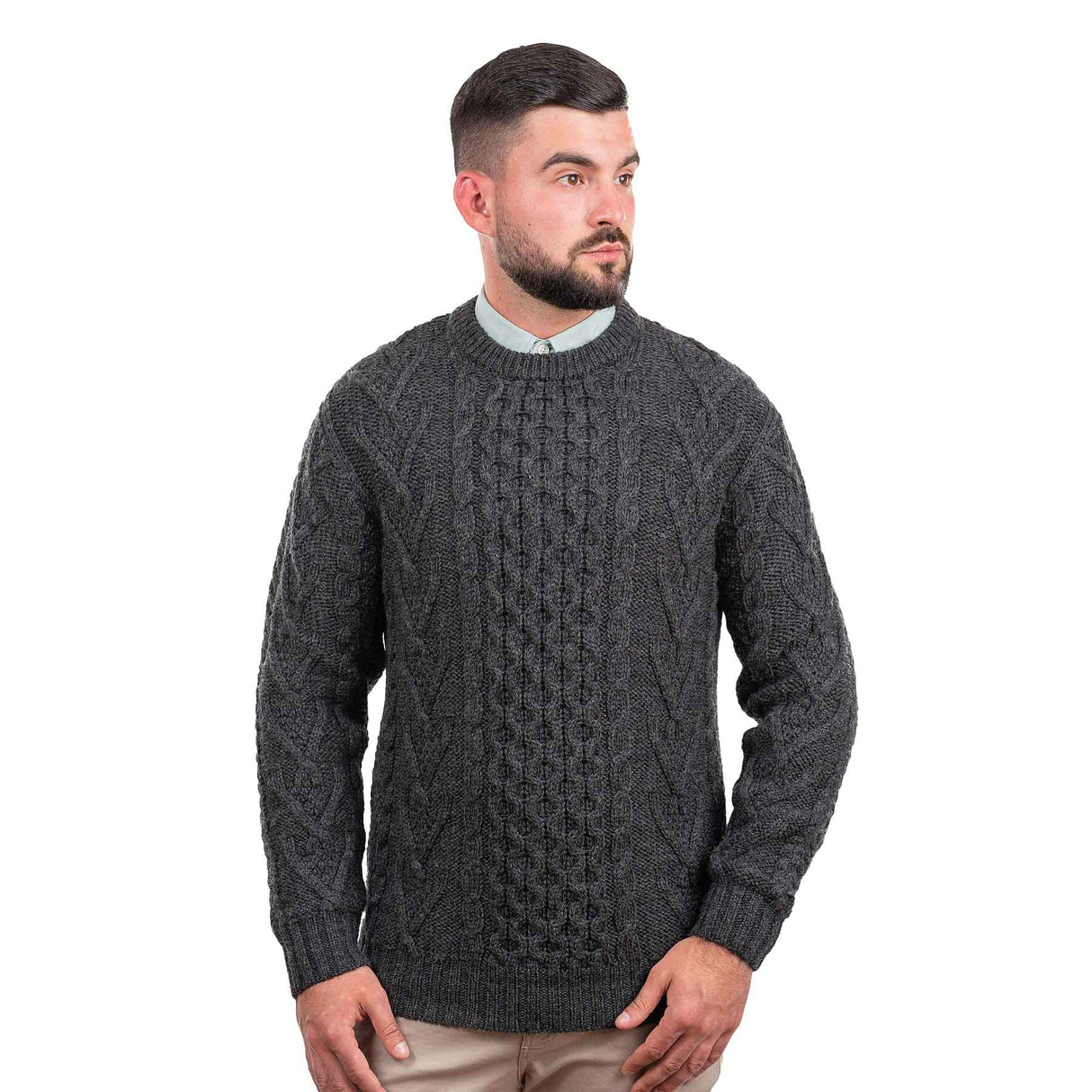 Men's Merino Aran Sweater, Charcoal - Creative Irish Gifts