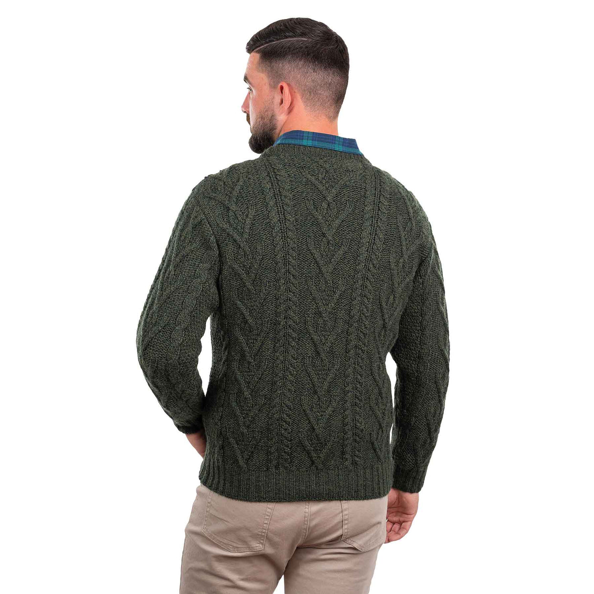 Men's Merino Aran Sweater, Army Green - Creative Irish Gifts