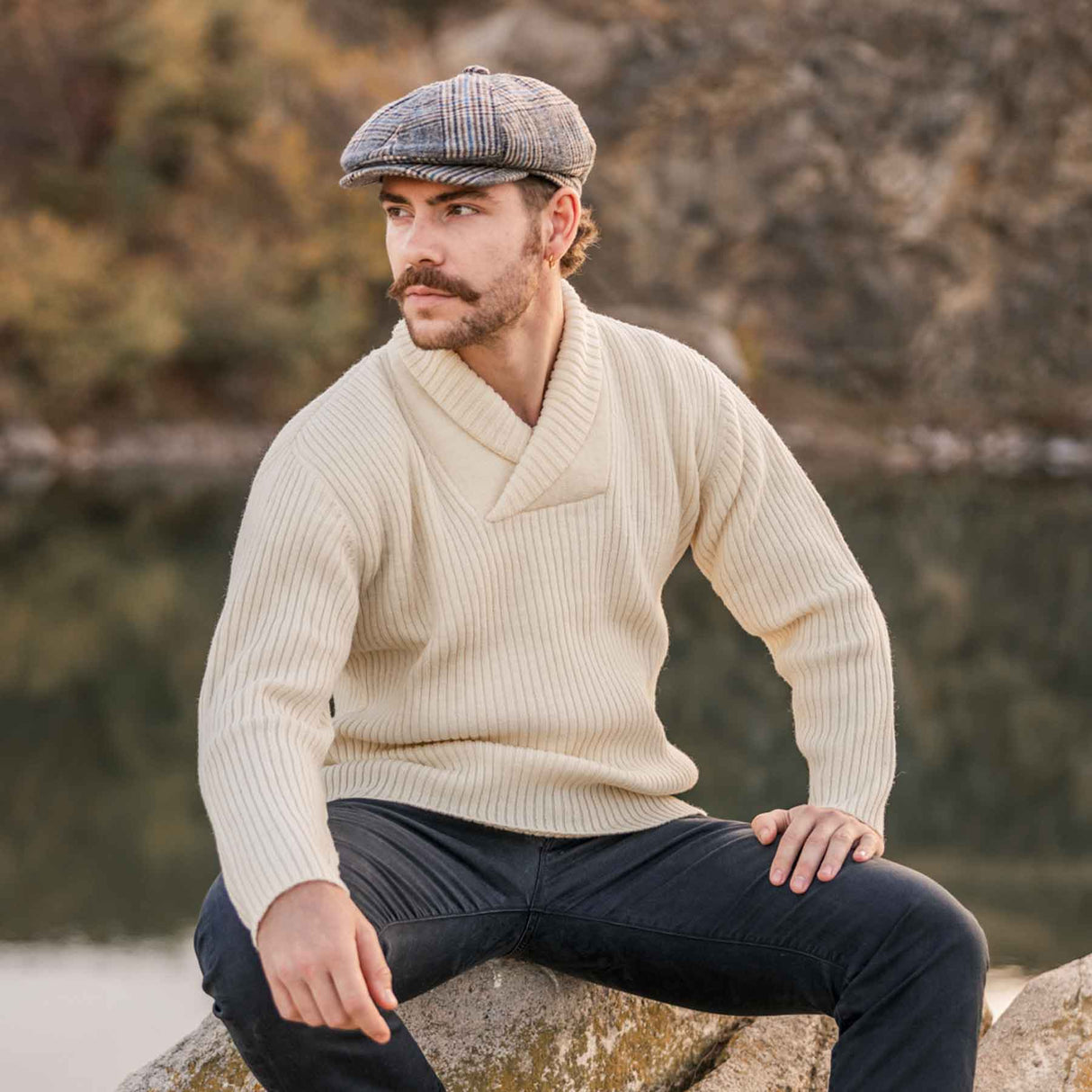 Men's Shawl Collar Fisherman Sweater, Natural - Creative Irish Gifts