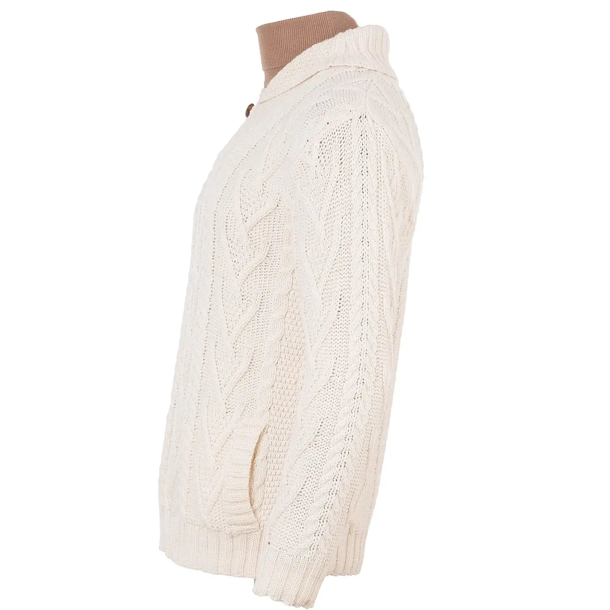CG714 Men’s Irish Shawl Collar Single Button Sweater Natural Side Studio Creative Irish Gifts