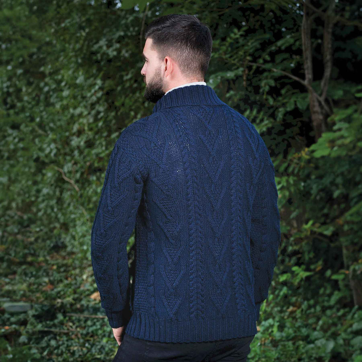 Men’s Irish Shawl Collar Single Button Sweater- Navy - Creative Irish Gifts