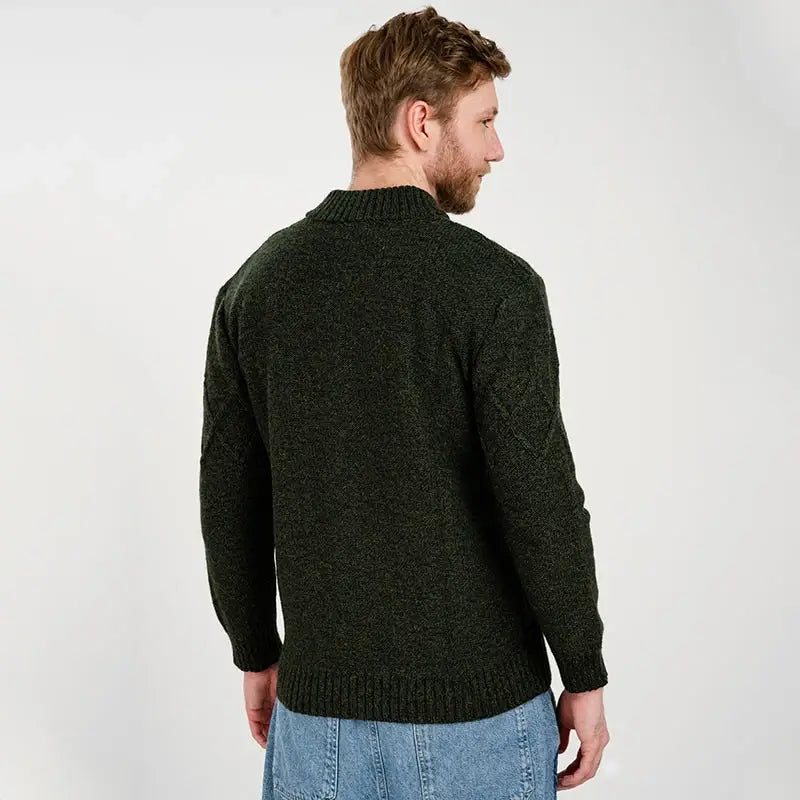 CG720 Men's Full Zip Cable Knit Cardigan Army Green Back Creative Irish Gifts