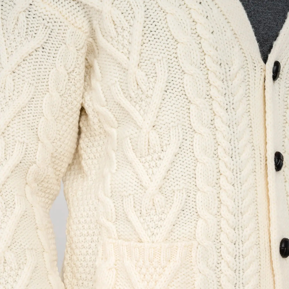 CG726 Men's V-Neck Cable Cardigan Natural Side Creative Irish Gifts