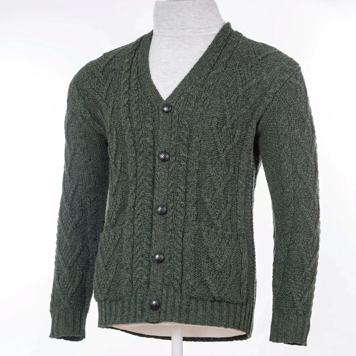 CG727 Men's V-Neck Cable Cardigan, Army Green Studio Creative Irish Gifts