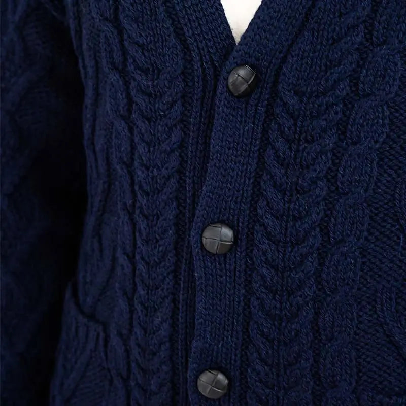 CG728 Men's V-Neck Cable Cardigan, Navy Closely Creative Irish Gifts