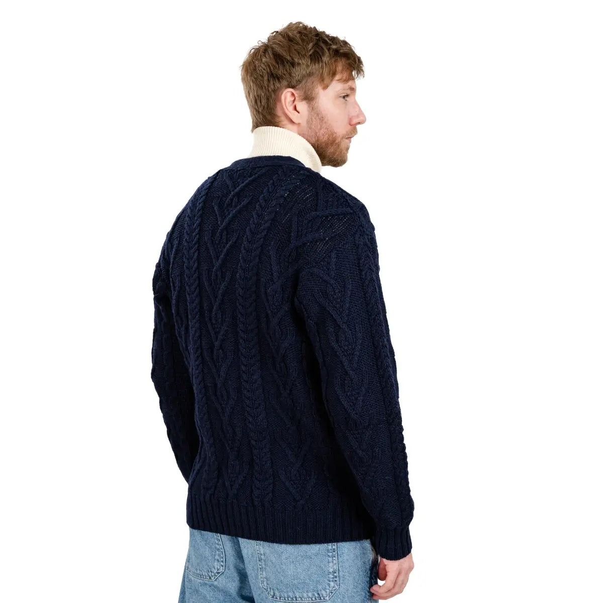 CG728 Men's V-Neck Cable Cardigan, Navy Creative Irish Gifts