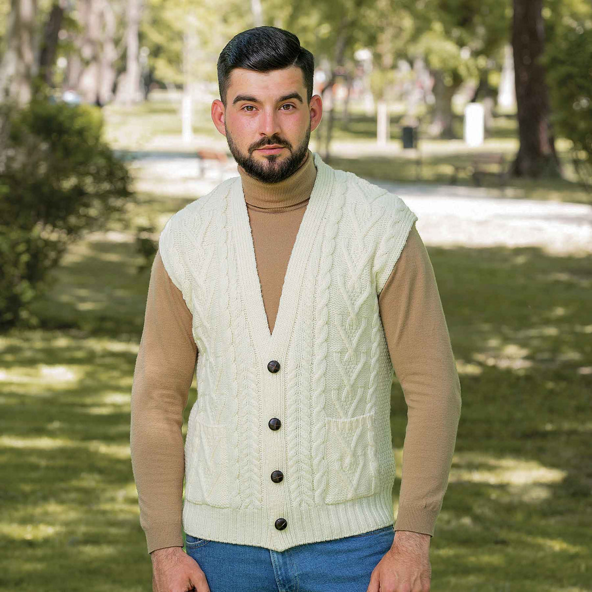 Men's Aran Knit Vest, Natural - Creative Irish Gifts