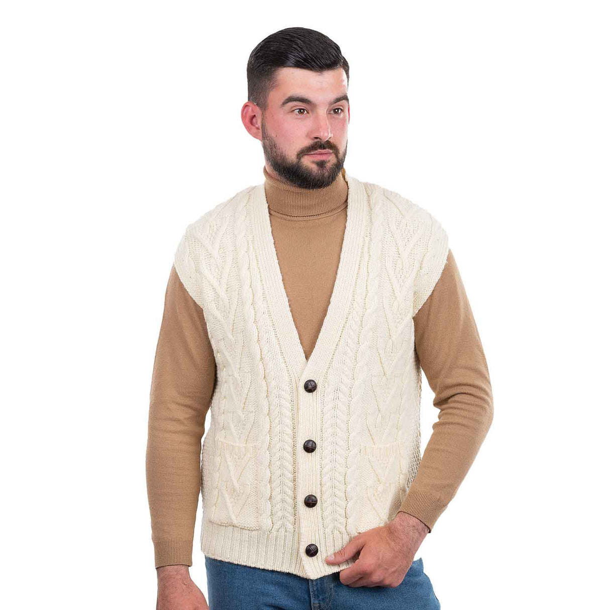 Men's Aran Knit Vest, Natural - Creative Irish Gifts