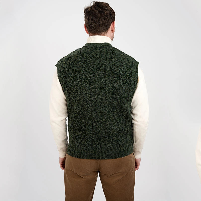 CG730 Men's Aran Knit Vest Army Green Back Creative Irish Gifts
