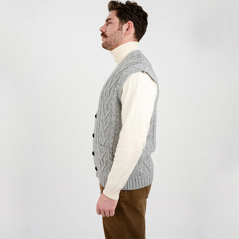 CG731 Men's Aran Knit Vest Grey Side Creative Irish Gifts