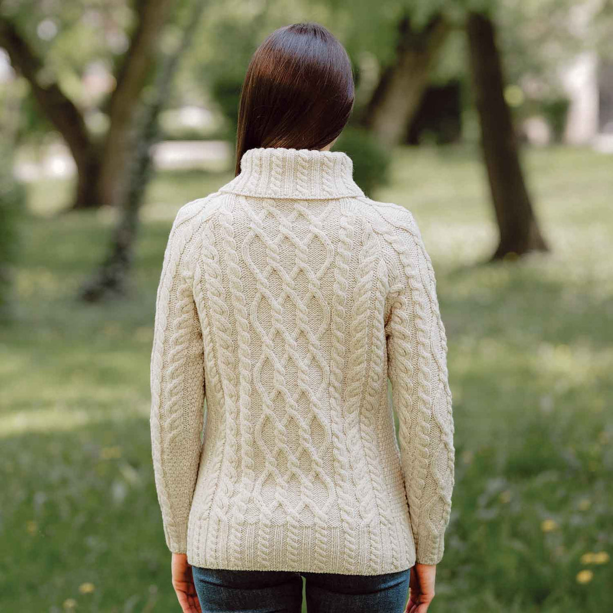 Women's Zipper Neck Aran Knit Sweater, Parsnip - Creative Irish Gifts