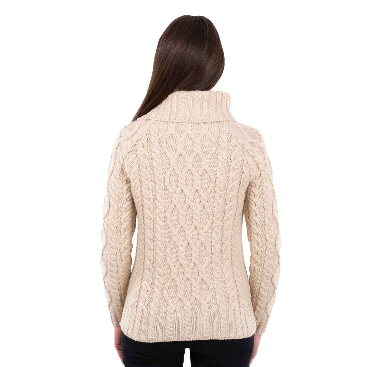Women's Zipper Neck Aran Knit Sweater, Parsnip - Creative Irish Gifts