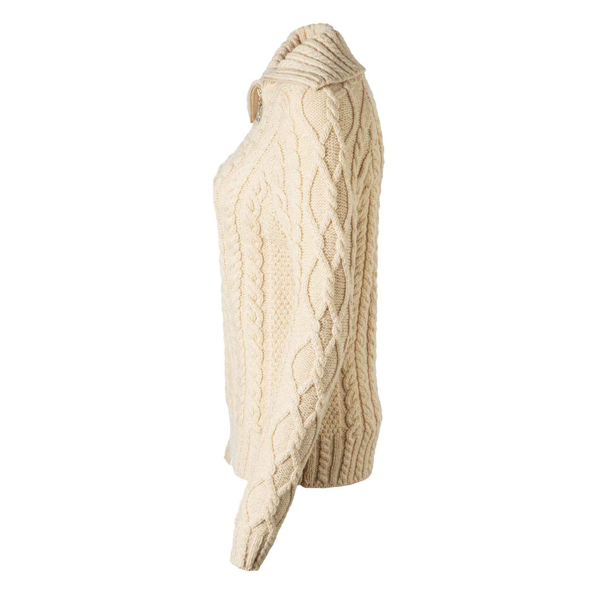 Women's Zipper Neck Aran Knit Sweater, Parsnip - Creative Irish Gifts
