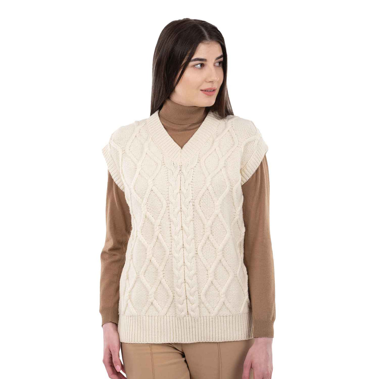 Women's Oversized Aran Knit Cable Vest, Natural - Creative Irish Gifts