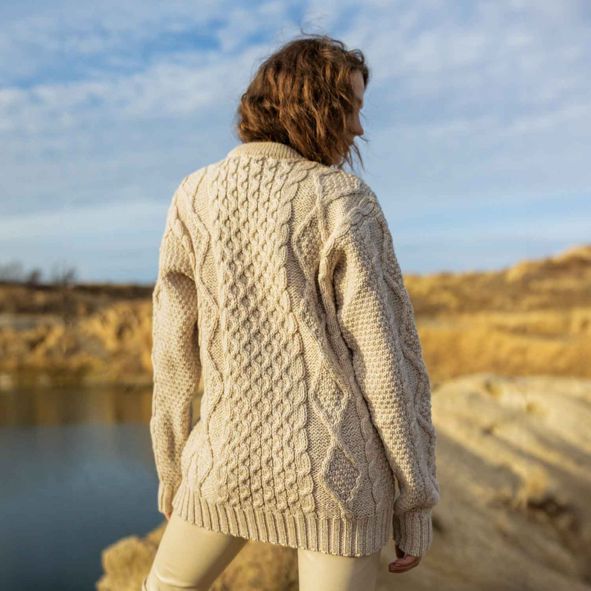 Women's Cable Aran Knit Fisherman Sweater, Parnsip - Creative Irish Gifts