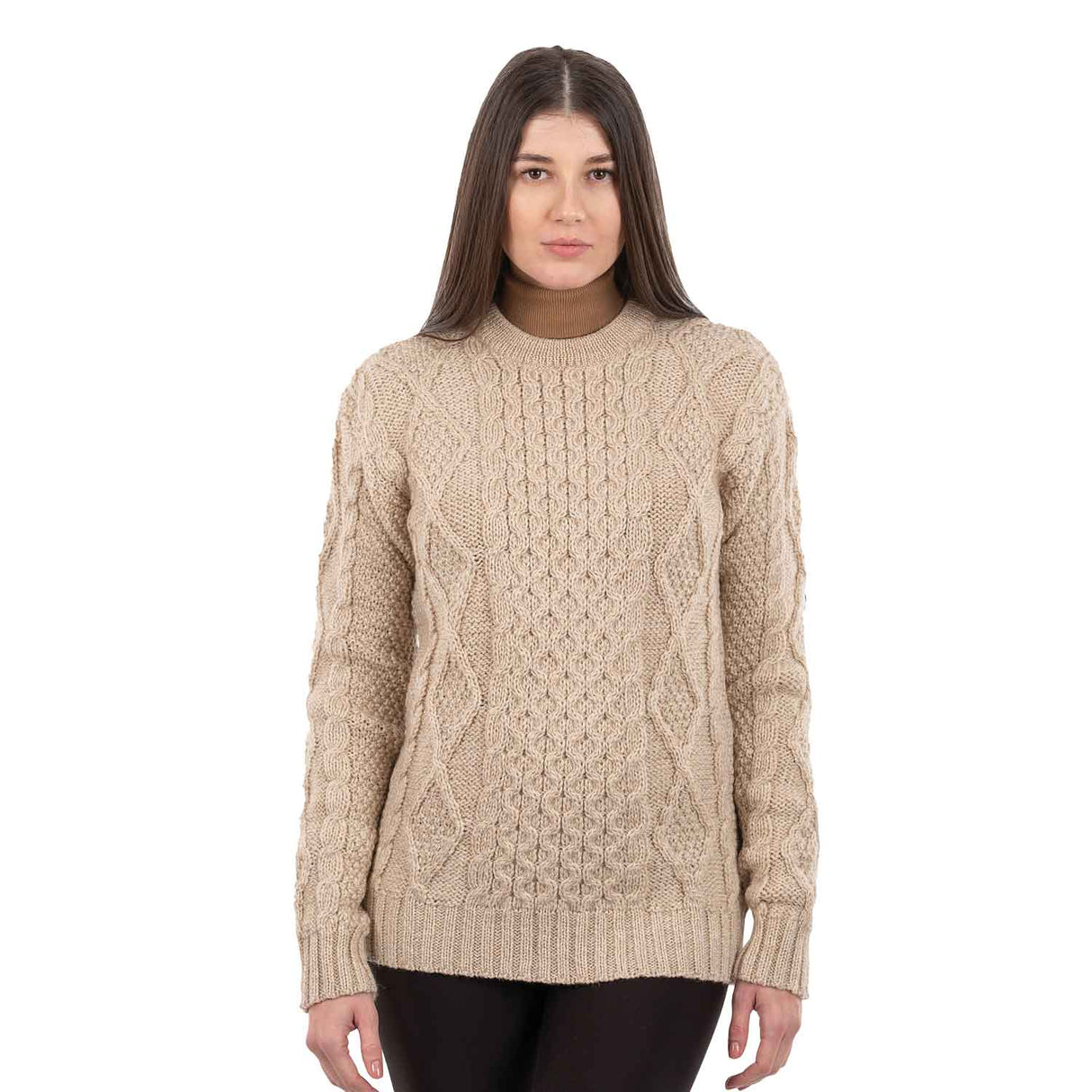 Women's Cable Aran Knit Fisherman Sweater, Parnsip - Creative Irish Gifts