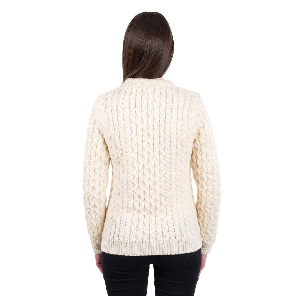 Women's Aran Knit Side Button Sweater, Natural - Creative Irish Gifts