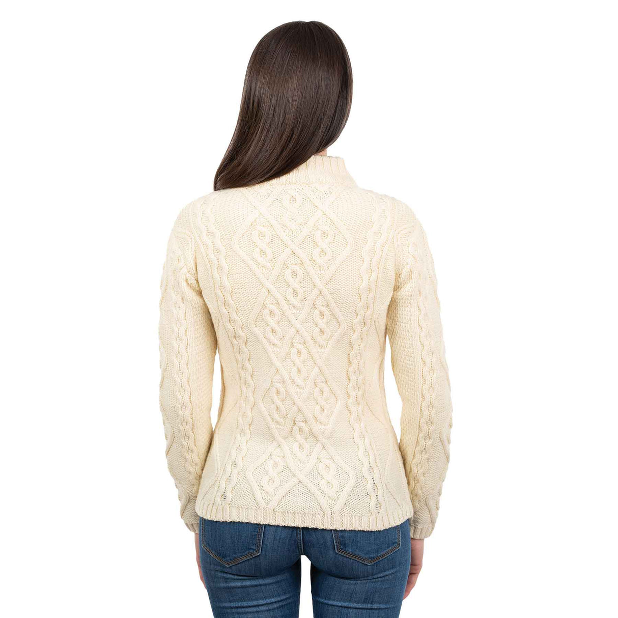 Women's Aran Cable Knit Sweater, Natural - Creative Irish Gifts
