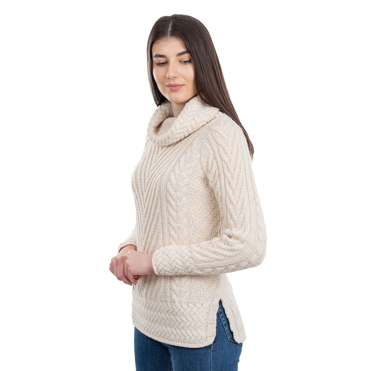 Women's Cowl Neck Sweater, Natural - Creative Irish Gifts