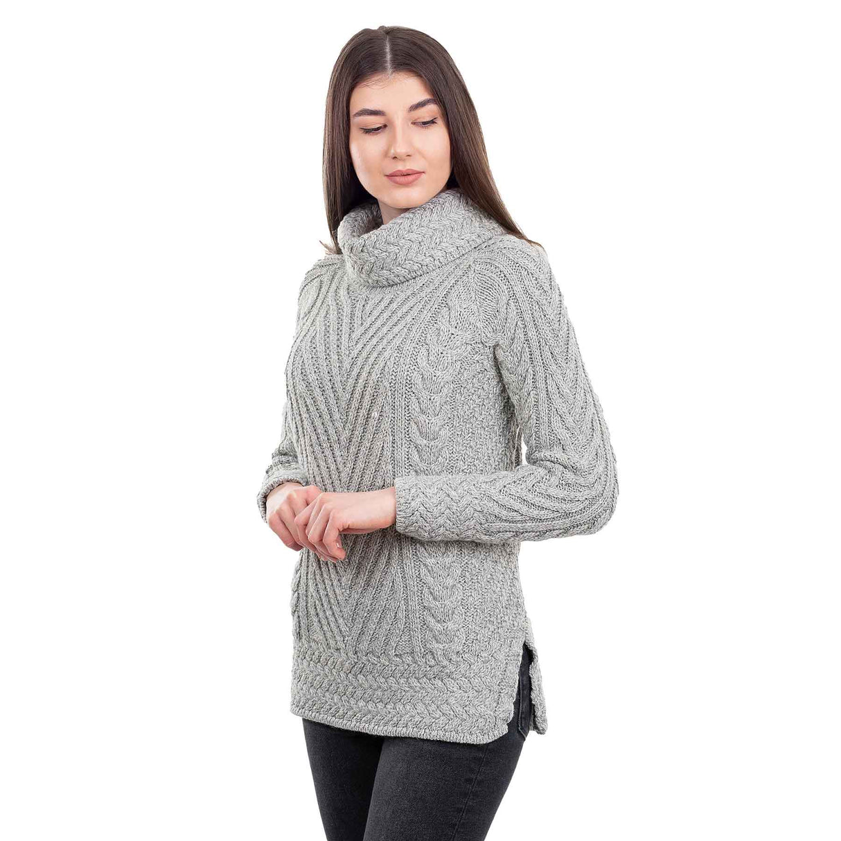 Women's Cowl Neck Sweater, Grey - Creative Irish Gifts