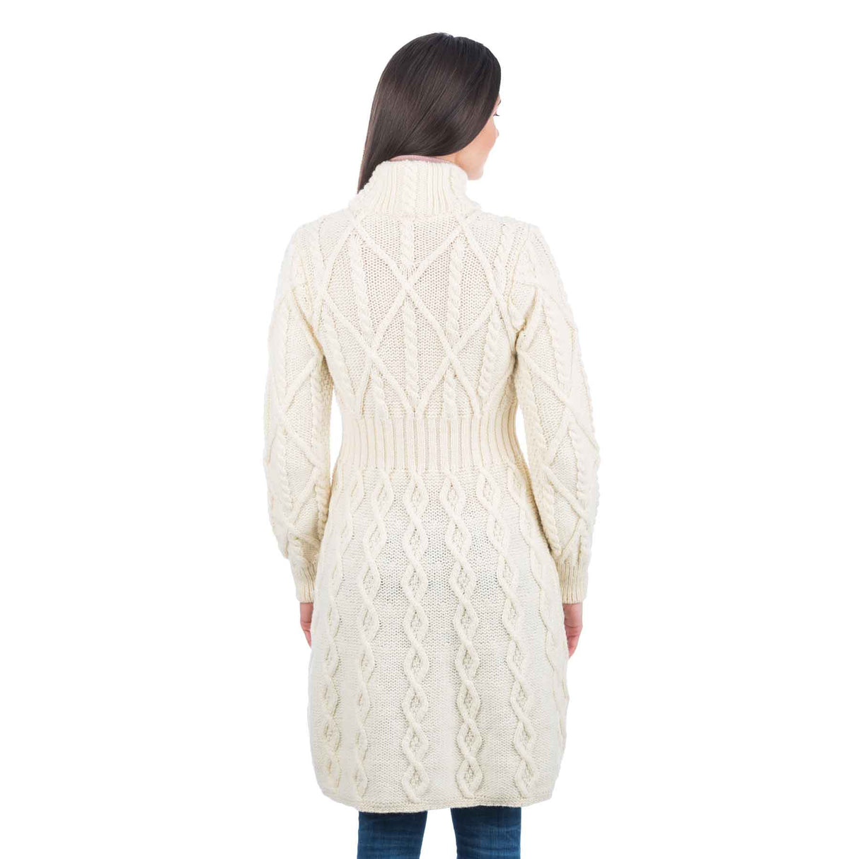 Women's Aran Cable Knit Signature Coat, Natural - Creative Irish Gifts