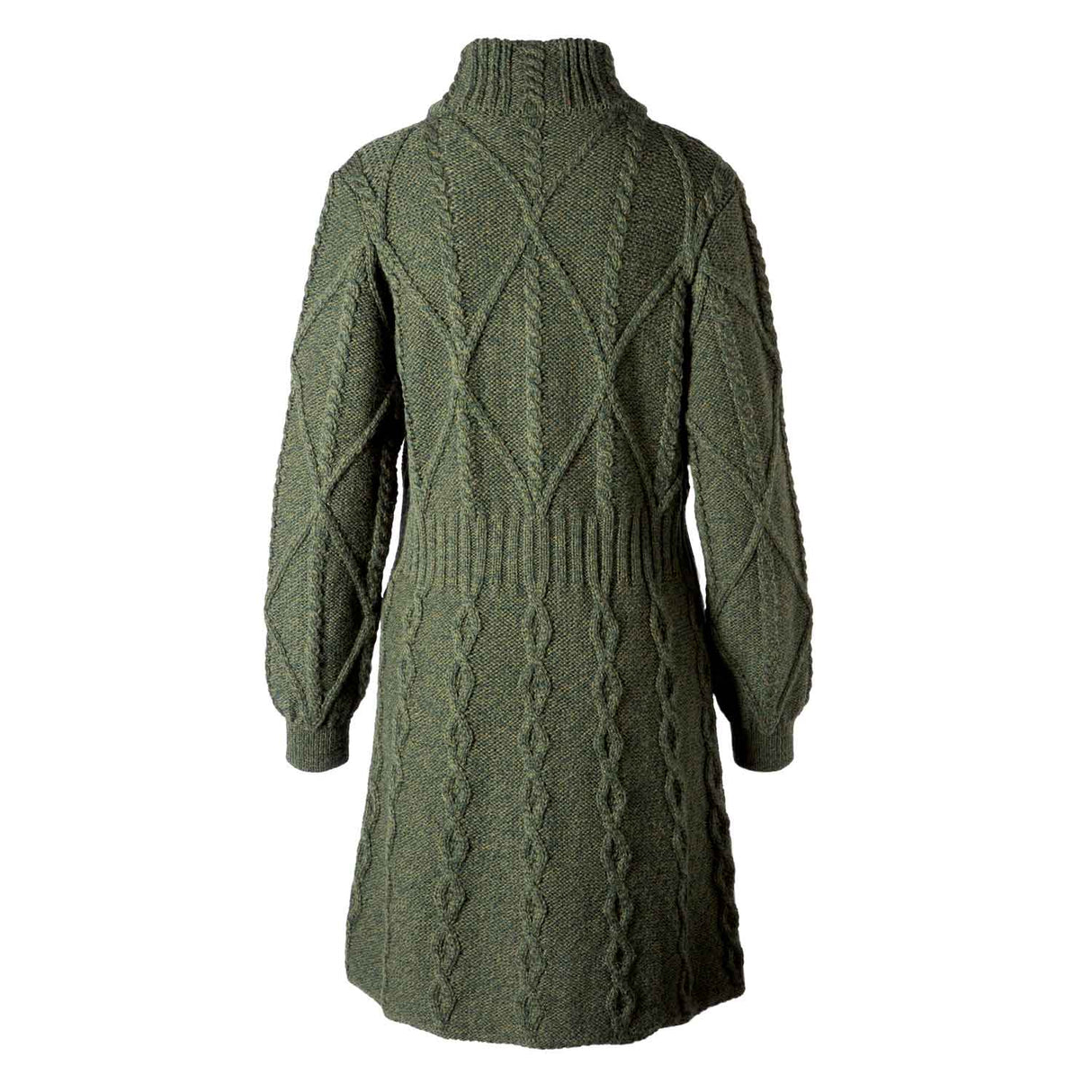 Women's Aran Cable Knit Signature Coat, Army Green - Creative Irish Gifts