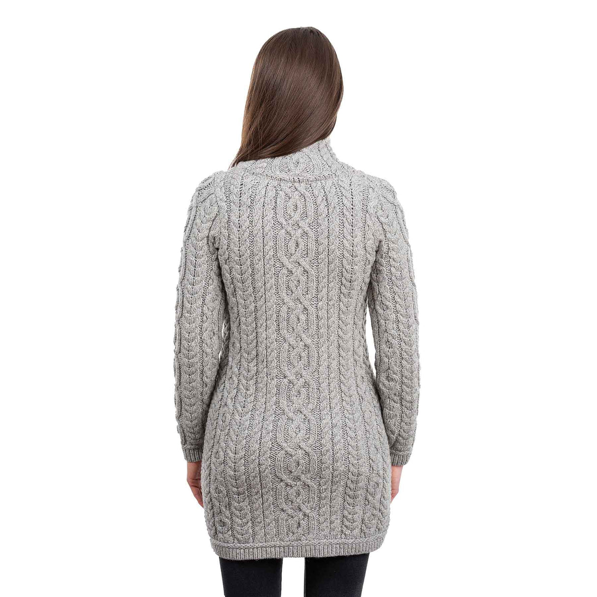 Women's Aran Knit Zip Cardigan, Grey - Creative Irish Gifts