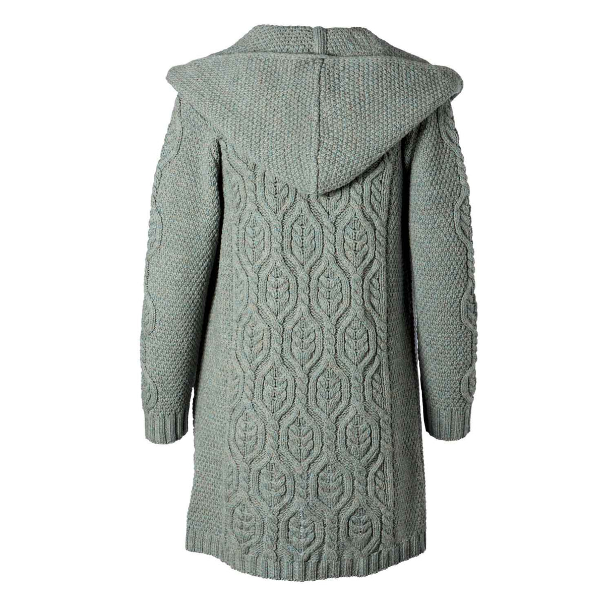 Women's Aran Knit Hooded Long Cardigan, Skylight - Creative Irish Gifts