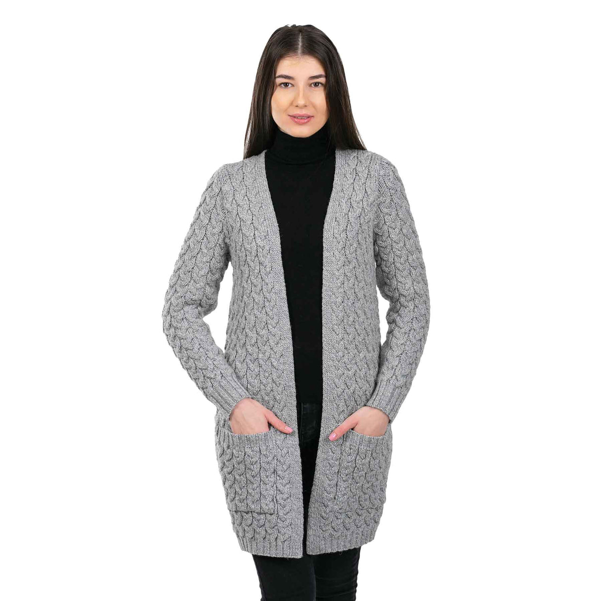 Women's Aran Knit Icon Cardigan Coat, Grey - Creative Irish Gifts