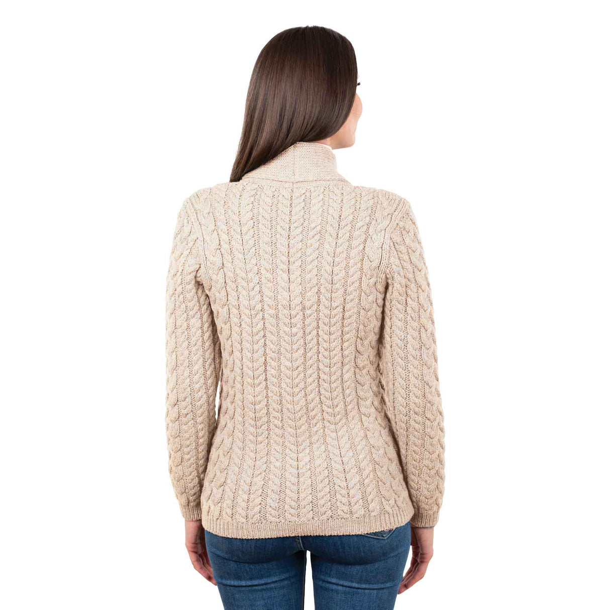 Women's Aran Knit Shawl Neck Cardigan, Parsnip - Creative Irish Gifts