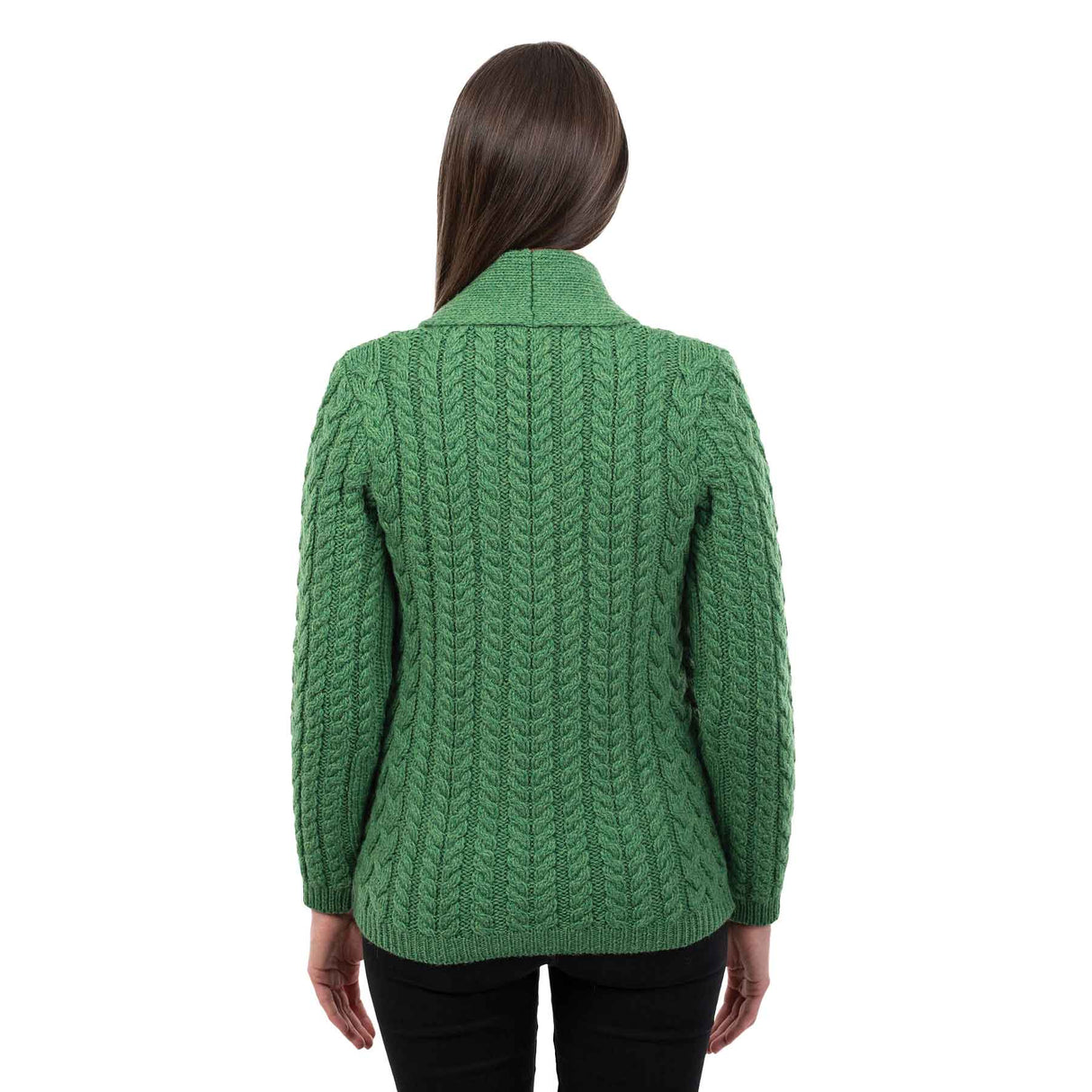 Women's Aran Knit Shawl Neck Cardigan, Green - Creative Irish Gifts