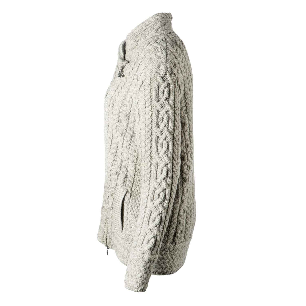 Women's Aran Knit Asymmetrical Zip Moto Coat, Grey - Creative Irish Gifts