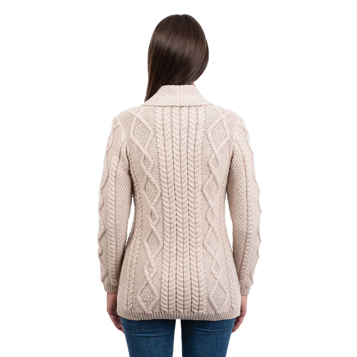 Women's Aran Knit Boyfriend Collar Cardigan, Parsnip - Creative Irish Gifts