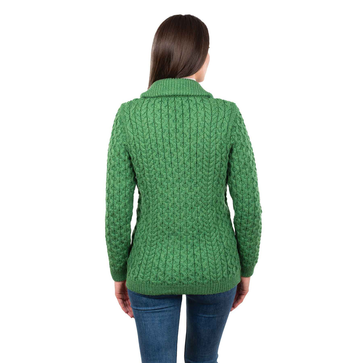 Women's Aran Knit Cable Bomber Jacket, Green - Creative Irish Gifts