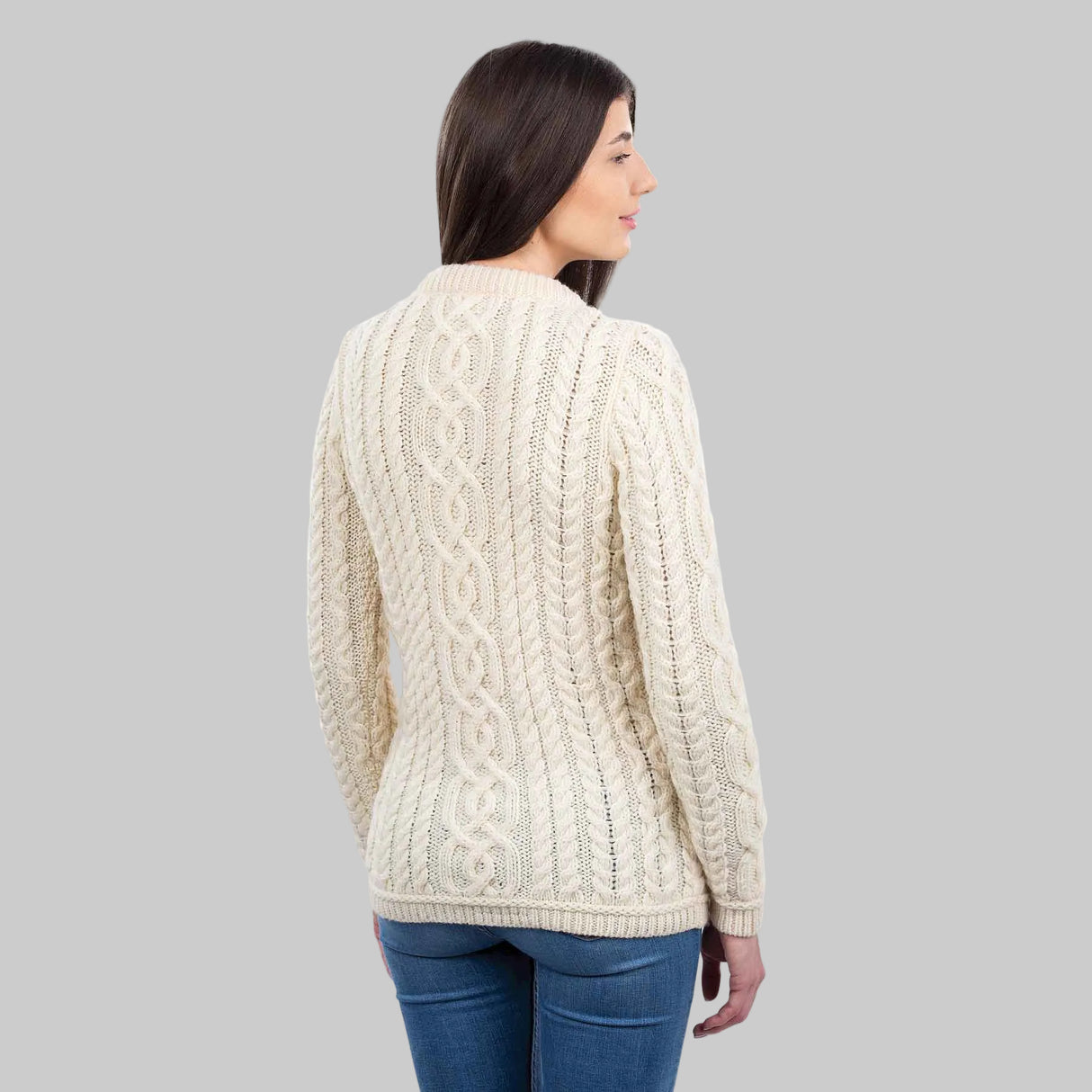 Women's Aran Knit Button Cardigan, Natural - Creative Irish Gifts